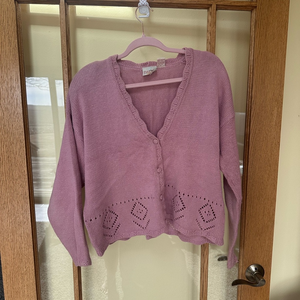 Vintage Pink Cardigan with Eyelet Details